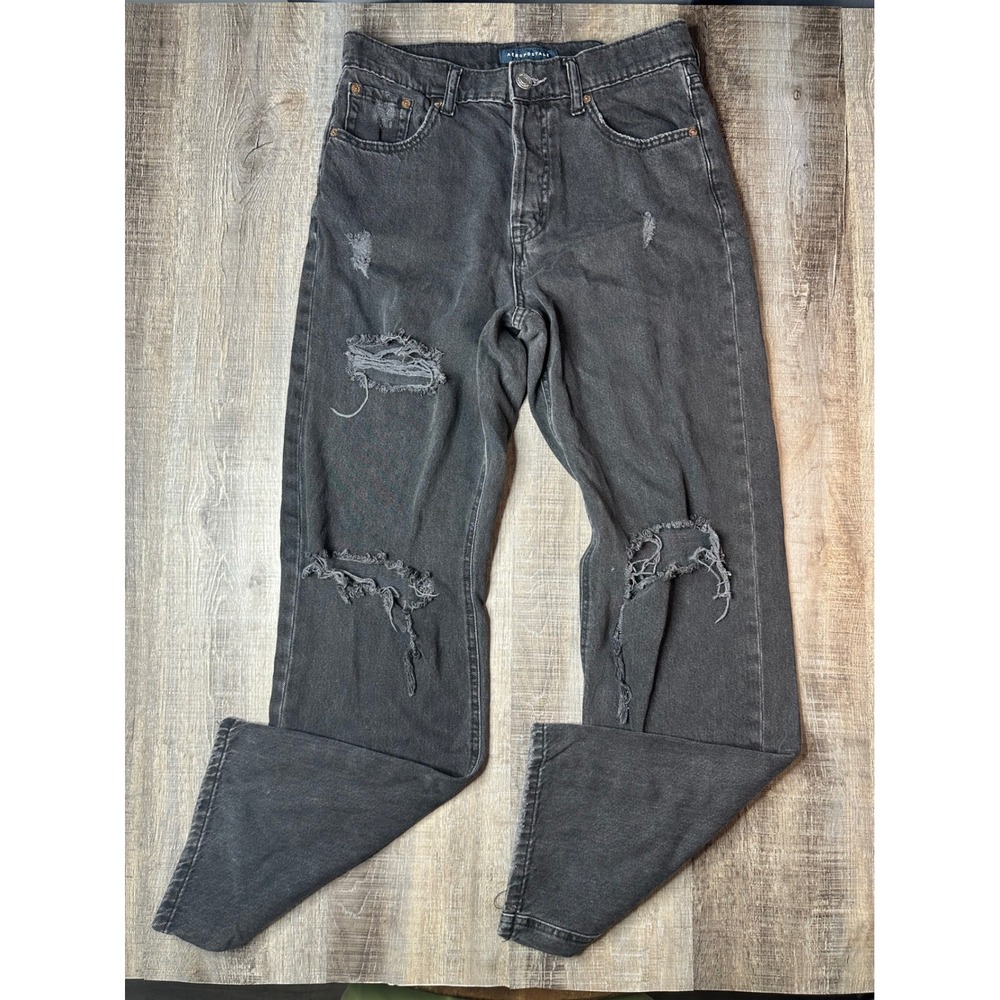Aeropostale 90s Baggy Jeans Womens 6 Reg Distressed Washed Black Button Fly High